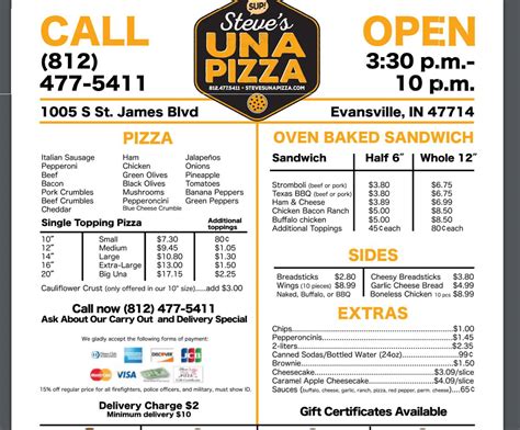 Steve's una pizza - Steve's Pizza (El Dorado Hills) Online Ordering Menu. 3941 Park Dr #100 El Dorado Hills, CA 95762 (916) 939-2100. 11:00 AM - 8:00 PM 96% of 1,082 customers recommended. Start your carryout or delivery order. Check Availability. Collapse …